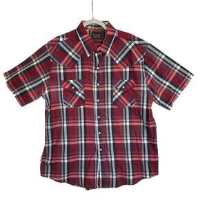 Vintage Plains Western Wear Men's Plaid Western Shirt XL Red plaid Short Sleeve